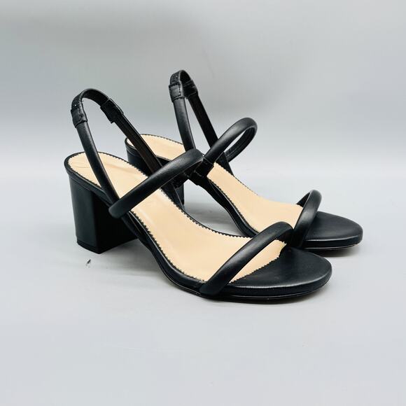 J Crew Sandals Womens 6 Black Leather Strappy Slingback Block Heel Dress Shoes - Picture 2 of 12